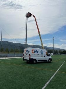 Proyecto de iluminacion realizado en las instalaciones del campo de fútbol Rivas, en Portugalete, Bizkaia.